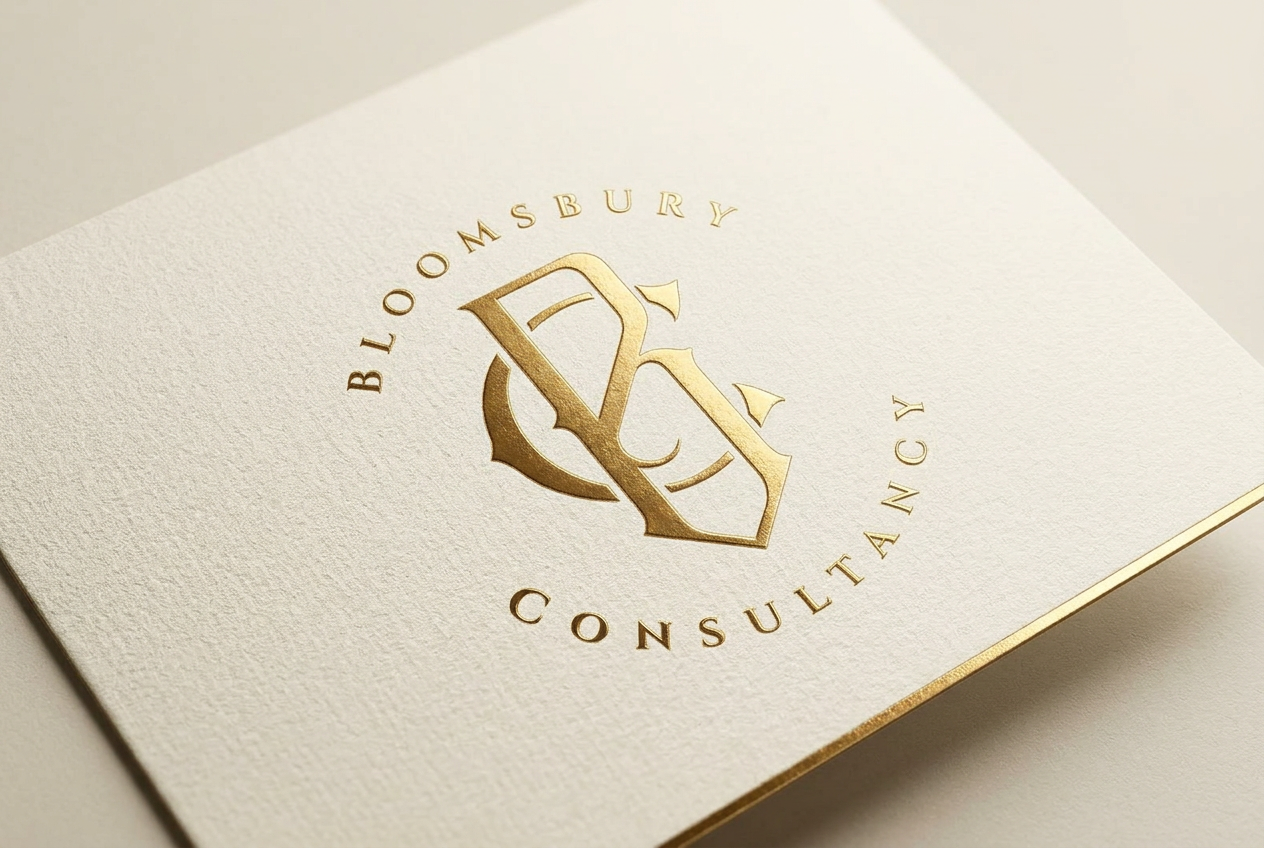 Light paper with gold Bloomsbury Consultancy lettering